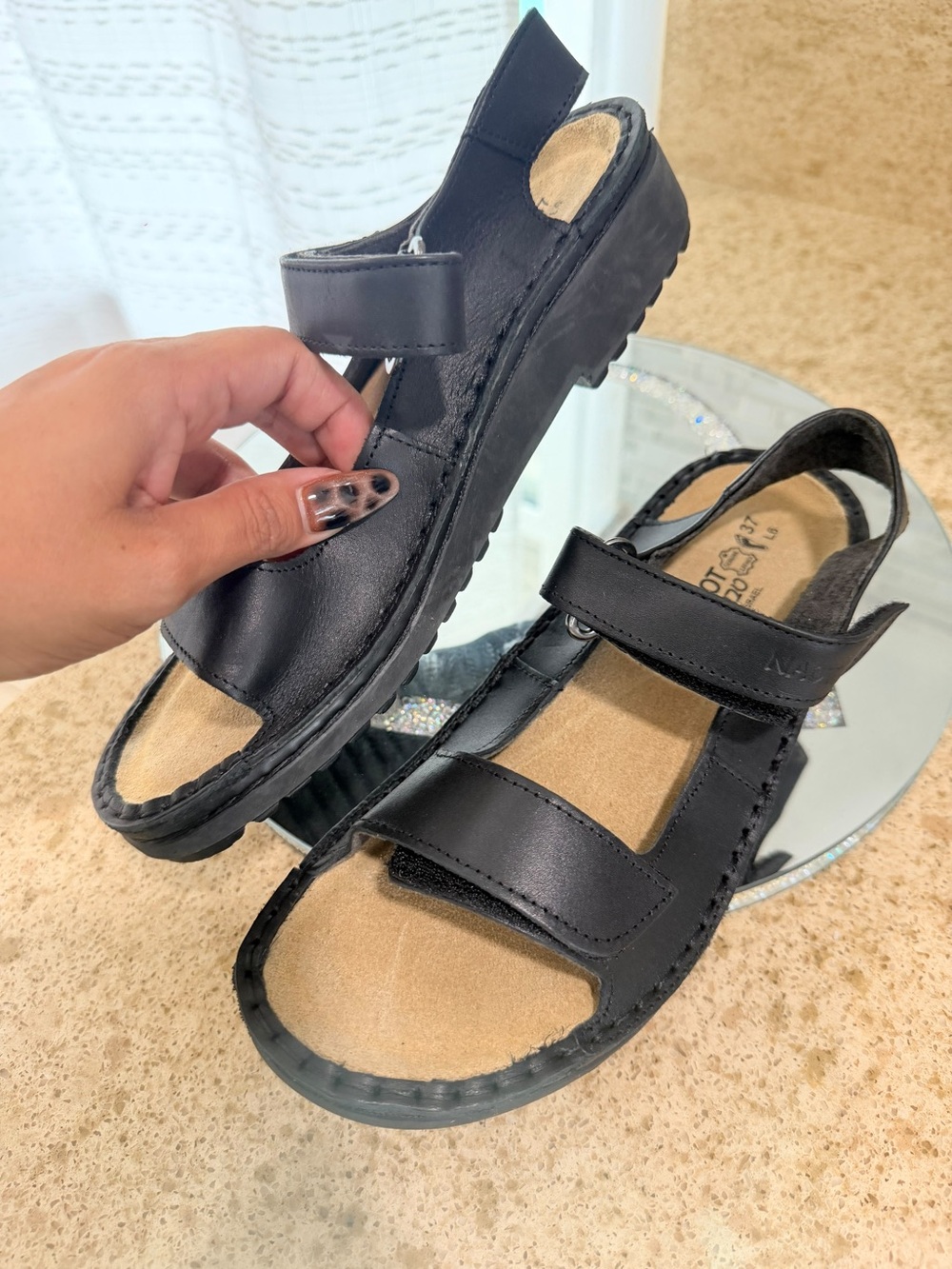 Naot Black Leather Velcro Strap Sandals